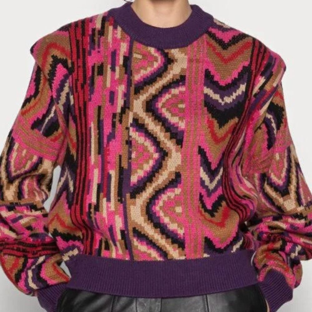 FARM Rio Red Stripes Patches Sweater Size M